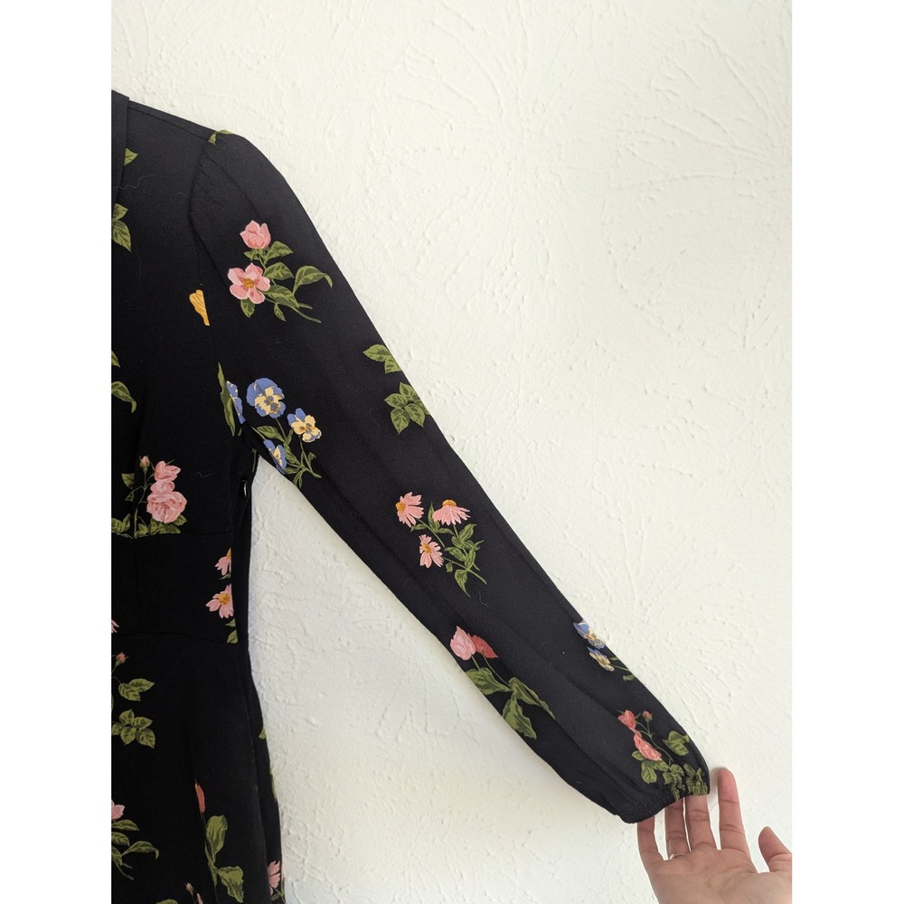Reformation Will mini dress size 4 black floral‎ long sleeve keyhole - Picture 6 of 8